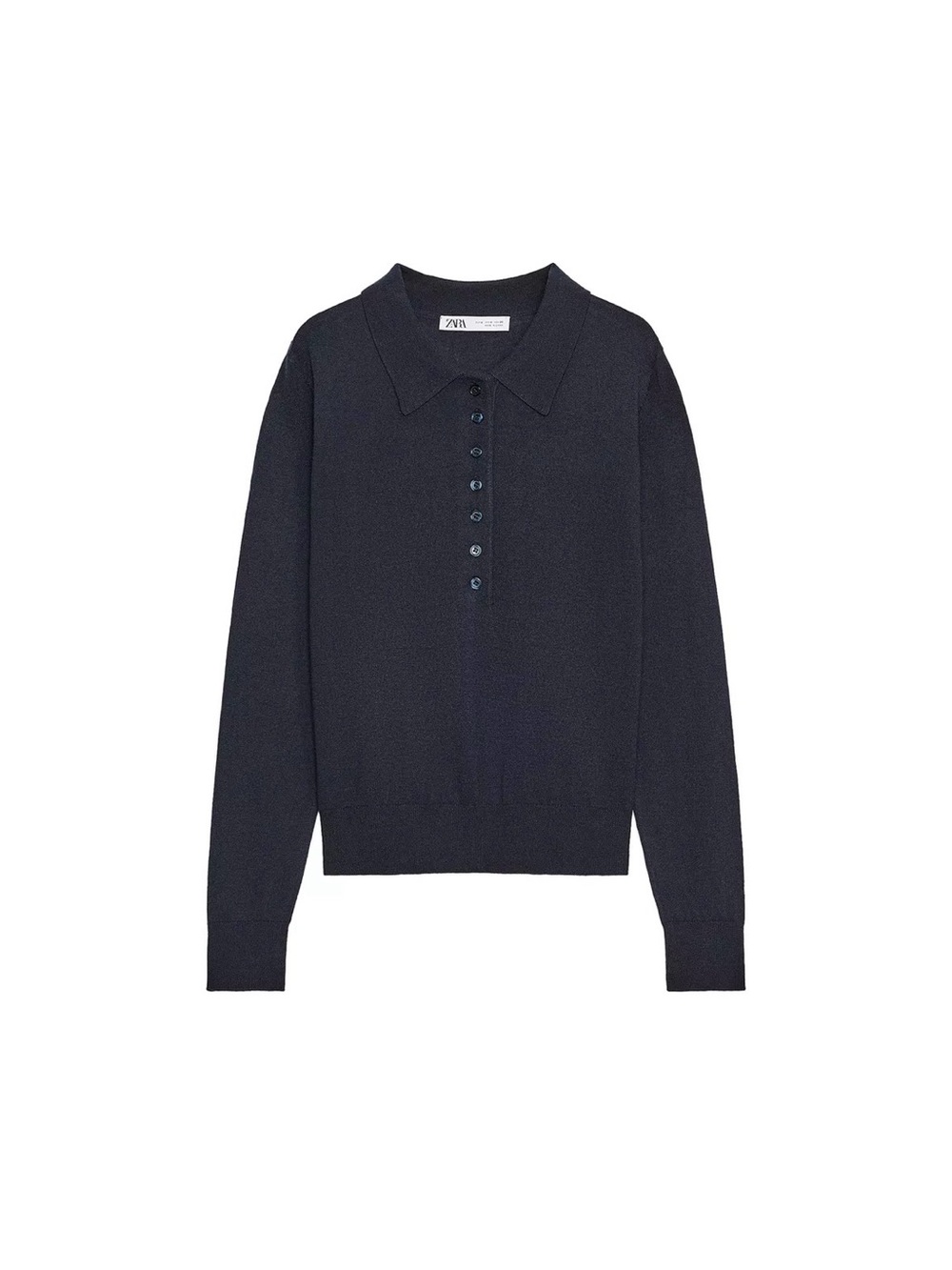 Zara Plain Knit Polo Sweater in Navy